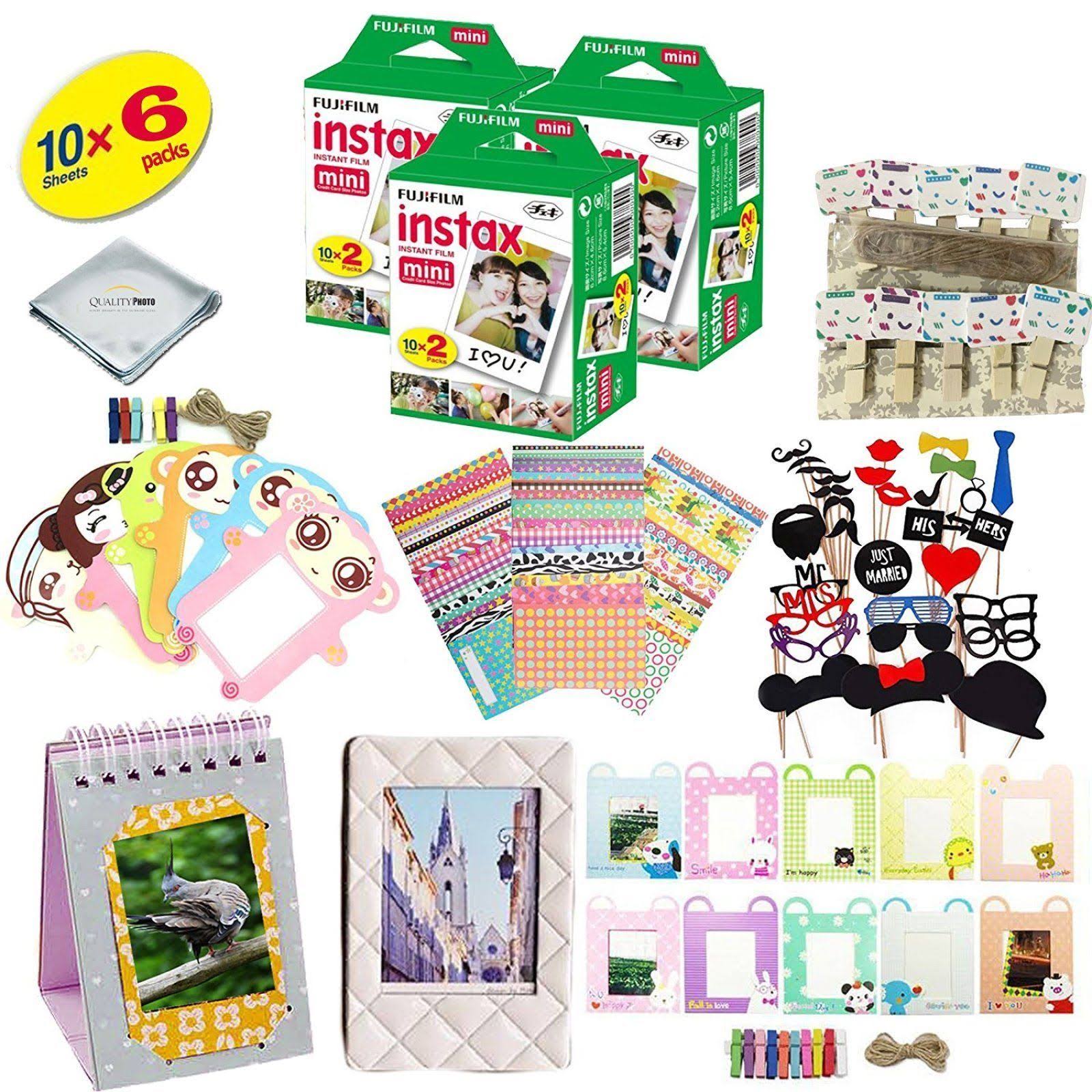 Fujifilm Instax Mini 9 u0026 Mini 8 Camera Accessory Kit Includes - Fuji Instant Film 60 Sheets + Over 60 Pcs Premium Bundle for