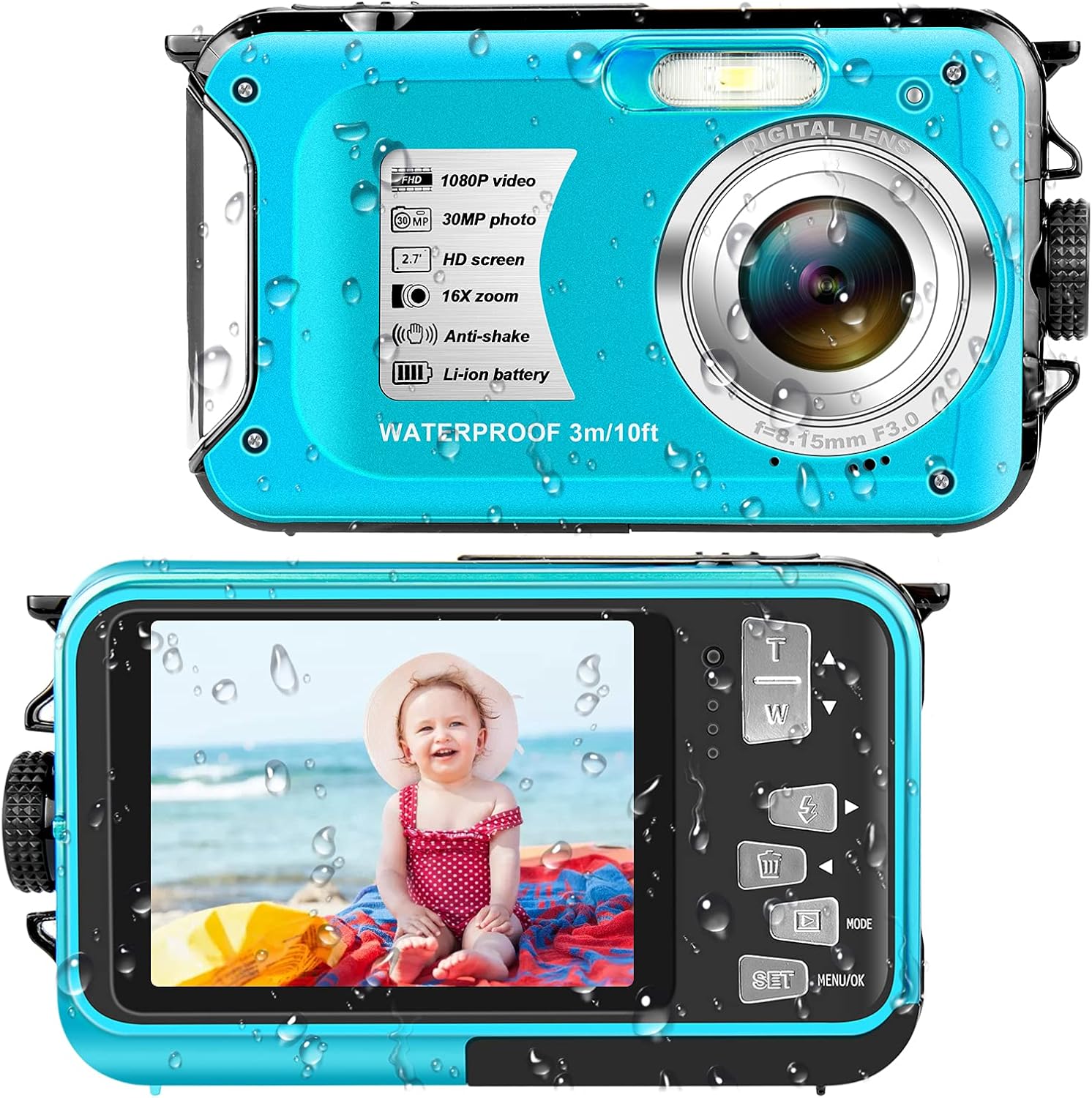 Underwater Cameras Waterproof Camera 30 MP Full HD 1080P Video Recorder 16X Digital Zoom 10 FT Waterproof Digital Camera Underwater Camera for Snorkeling Pack of 2