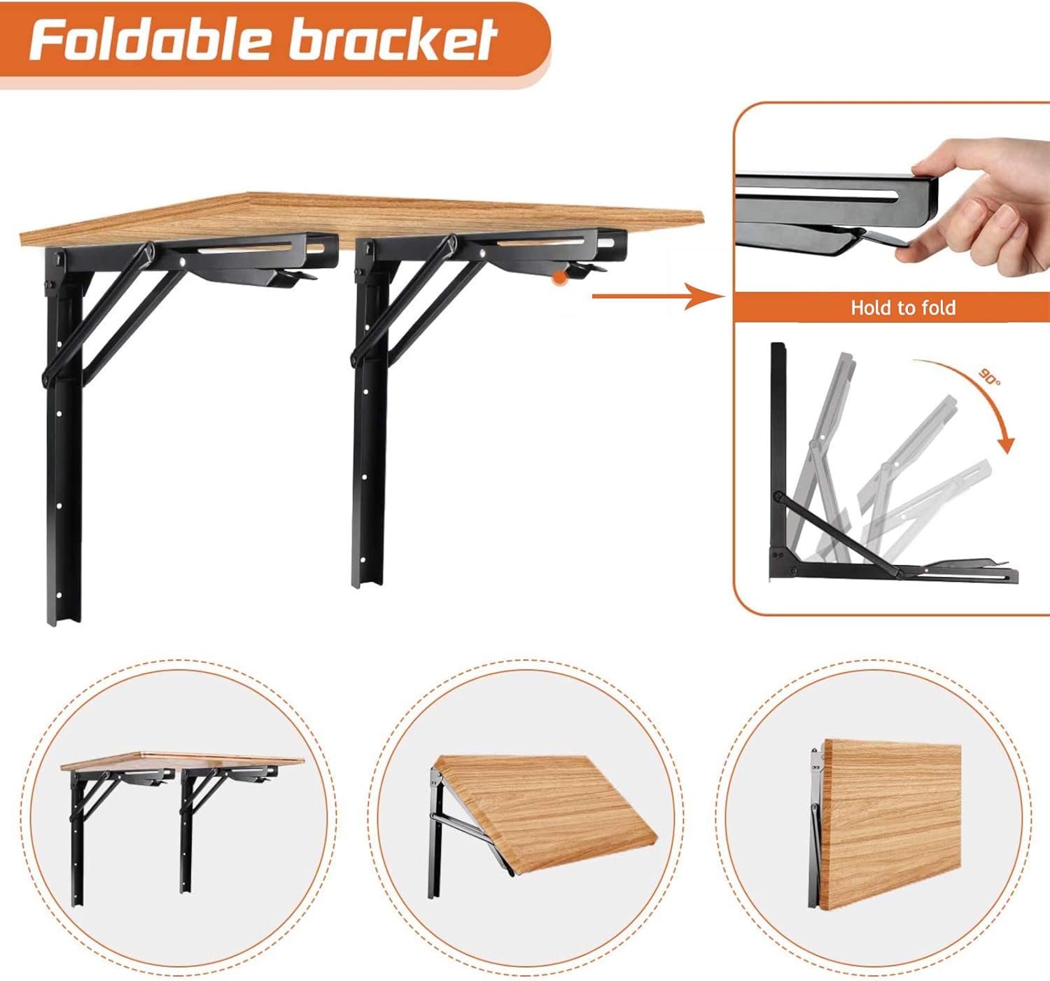 Stormann Folding Shelf Brackets, Wall Mounted Heavy Duty Workbench Supports, Home & Garage Kitchen Metal Shelf Support Adjustable 24 inch Shelf Bracket Pack of 2