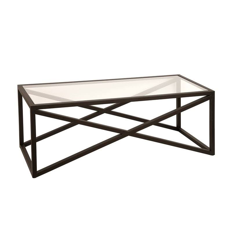 Pemberly Row Black and Bronze Rectangular Coffee Table with Glass Top