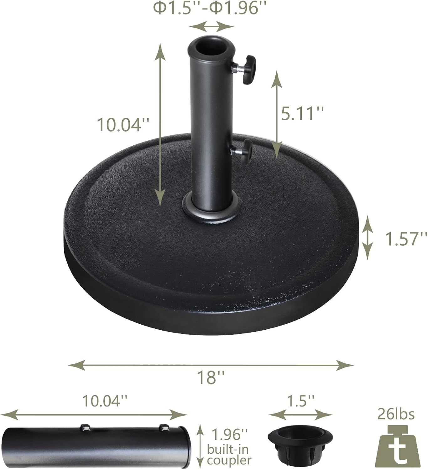 EliteShade USA Umbrella Base Stand Market Patio Outdoor Heavy Duty Umbrella Holder,Black