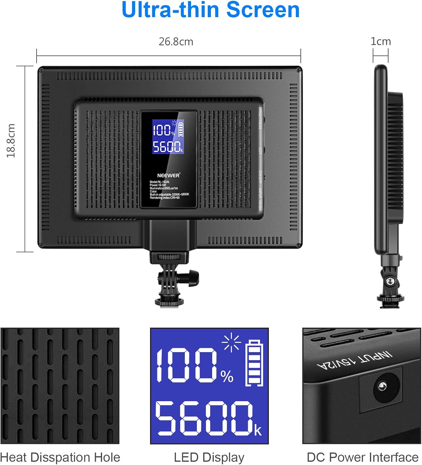 Neewer Ultra-Thin LED Soft Light Panel with LCD Display, Built-in Lithium Batteries, Dimmable Bi-Color 3200-5600K CRI95+ On Camera Video Light for Photography YouTube TikTok Live Stream Zoom Meeting Pack of 2