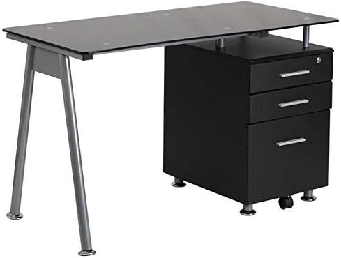 Scranton & Co 3 Drawer Glass Top Home Office Desk in Black