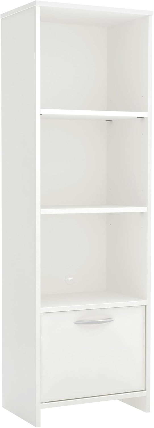 South Shore Narrow 3-Shelf Storage Bookcase with Door, Black, Pure