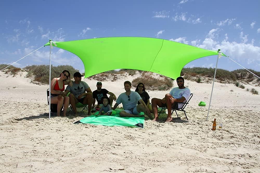 ZiggyShade Family Beach Sunshade &ndash; Lightweight Sun Shade Tent with Sandbag Anchors & 4 Free Pegs | UPF50+ UV Quality Lycra Fabric | Large & Portable | Canopy for Parks & Outdoor