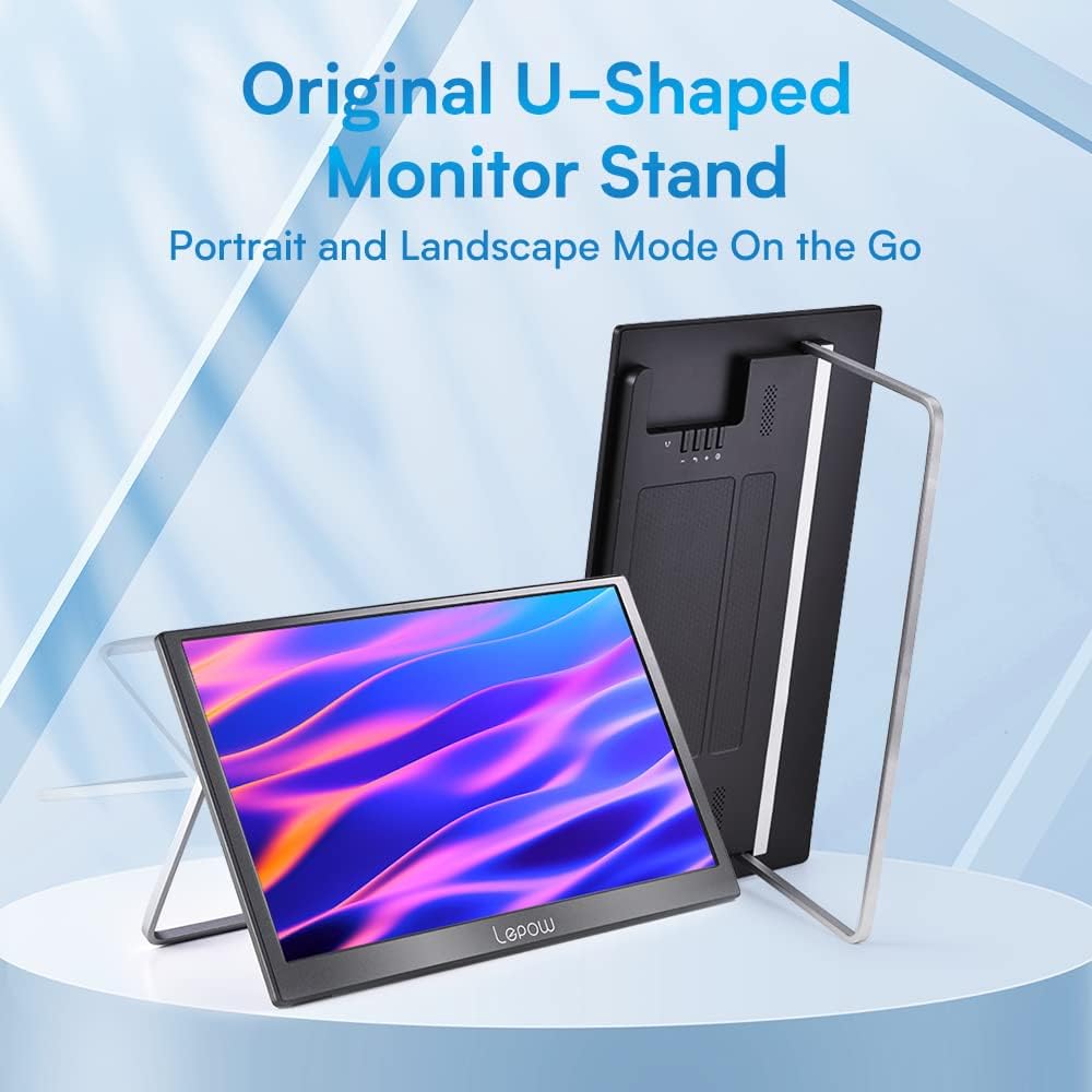 Portable Monitor, 2021 Lepow C2S Computer Monitor, 15.4 Inch FHD 1080P Computer Display with IPS Screen HDMI USB Type-C Mini DP Second External Monitor for Laptop Phone with Kickstand, Midnight Black