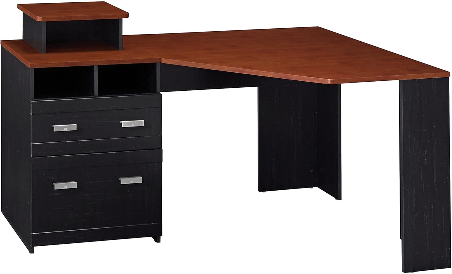 Bush Furniture Wheaton Reversible Corner Desk, Antique Black/Hansen Cherry