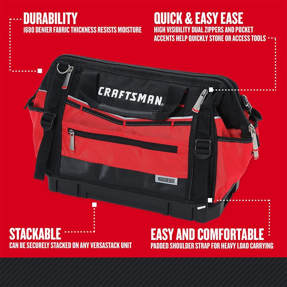 CRAFTSMAN VERSASTACK Zippered Tool Bag, 31 Pocket Organizer, Heavy Duty Tool Tote (CMST17622)