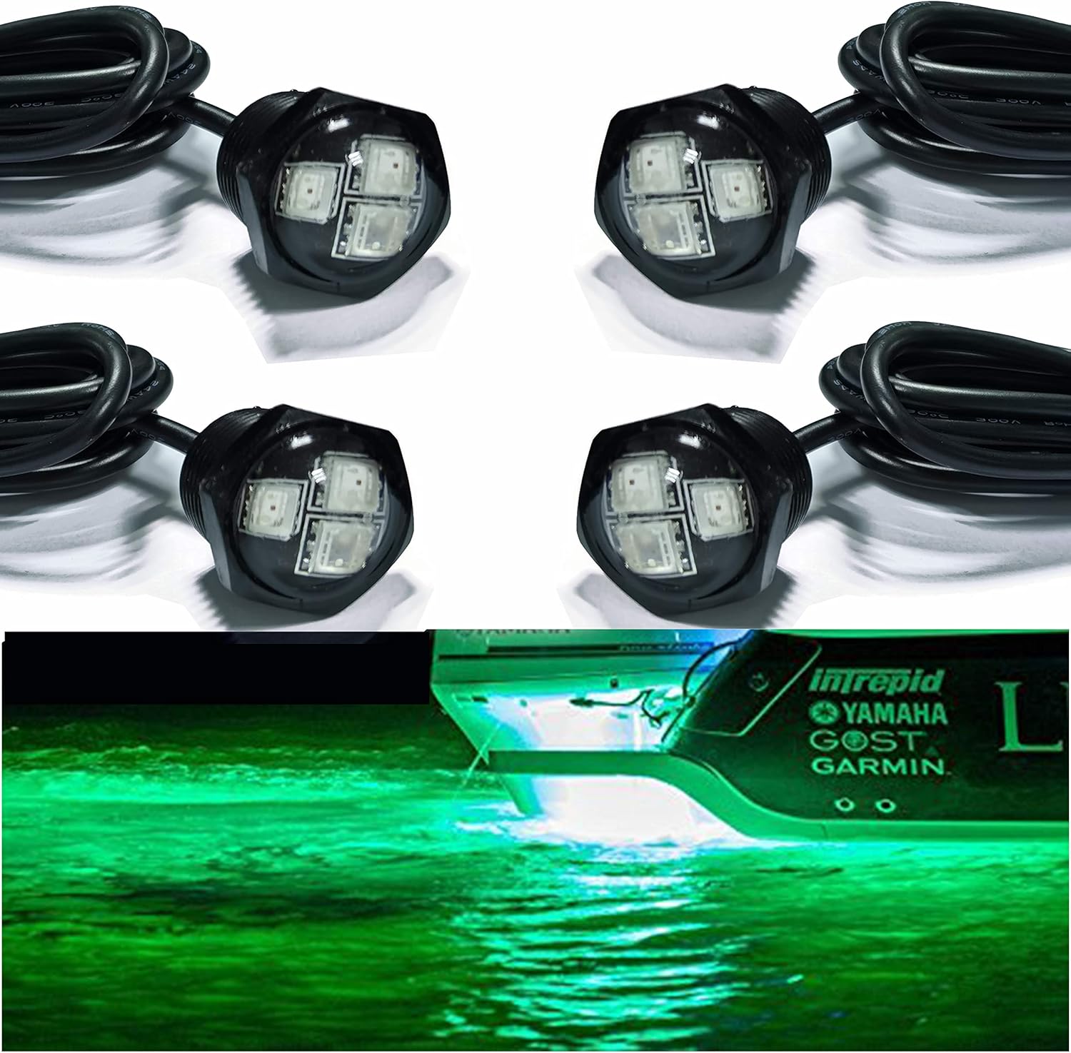 NBWDY RGB NPT LED Boat Lights Bluetooth Control Music Mode,4Pods Ip68 Waterproof Marine Boat Drain Plug LED Light Underwater Lights for Boat Pontoon Kayak Yacht Steamship Pack of 2