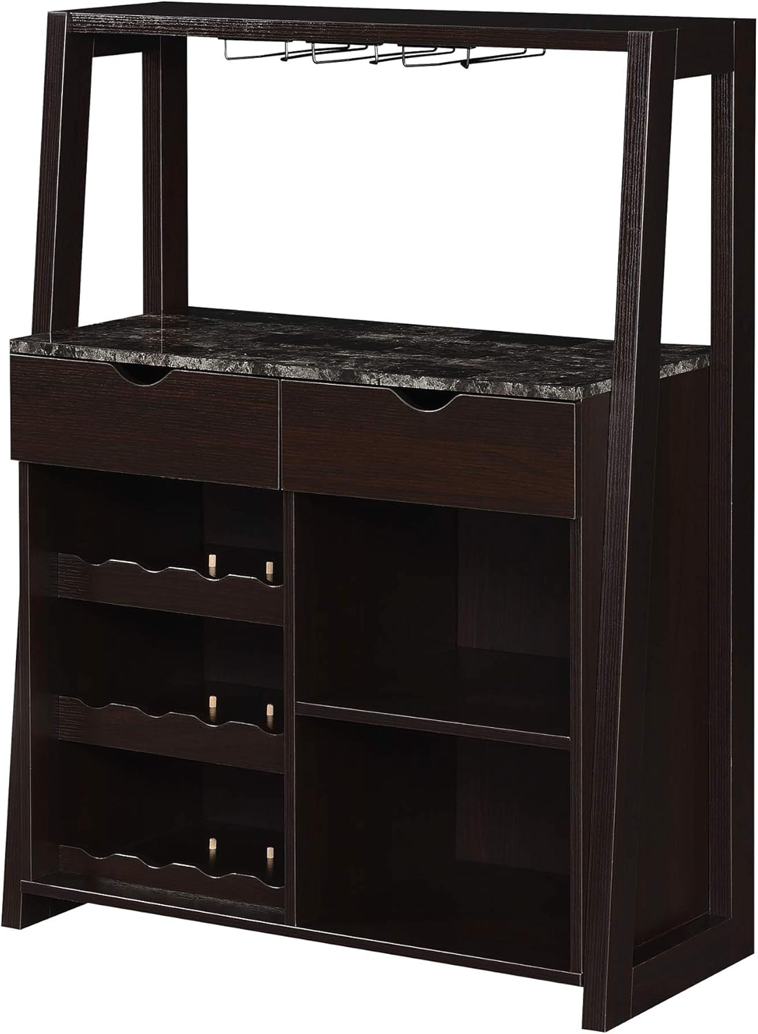 Convenience Concepts Uptown Wine Bar with Cabinet, Faux Black Marble / Espresso