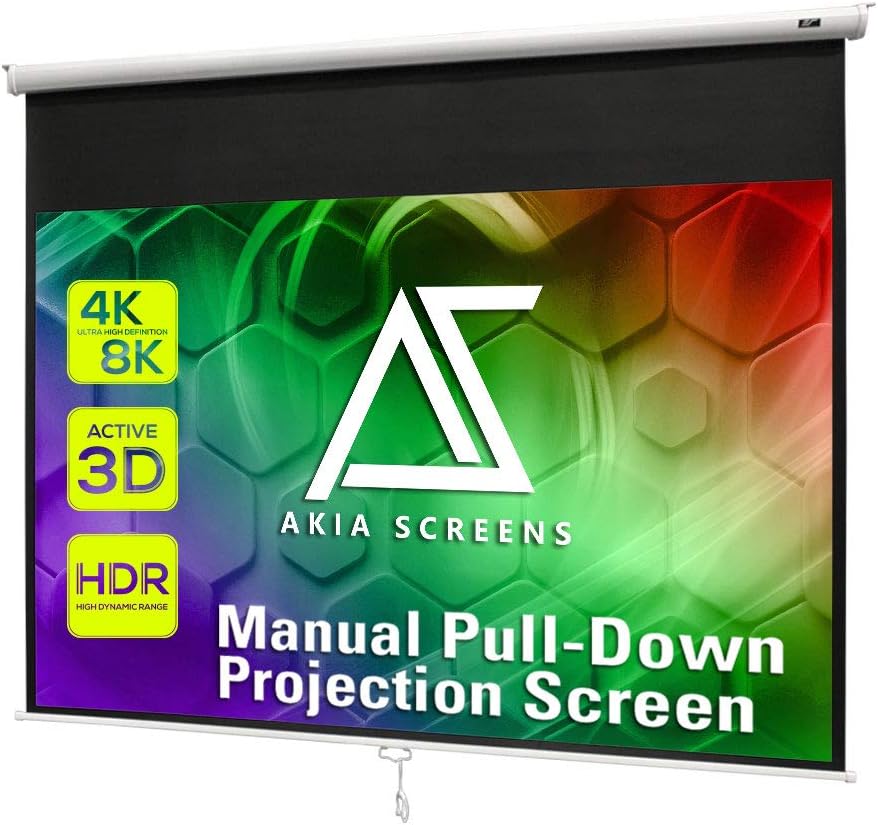 Akia Screens 100 inch Projector Screen Pull Down Manual B 16:10 8K 4K HD 3D Ceiling Wall Mount White Portable Projection Screen Retractable Auto Locking for Indoor Movie Home Theater Office AK-M100X1 Pack of 2