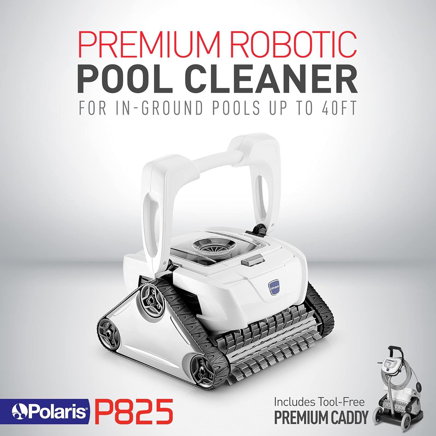 Polaris P825 Sport Robotic Pool Cleaner, Automatic Vacuum for InGround Pools up to 40ft, Wall Climbing Vac w/ Strong Suction & Easy Access Transparent Lid