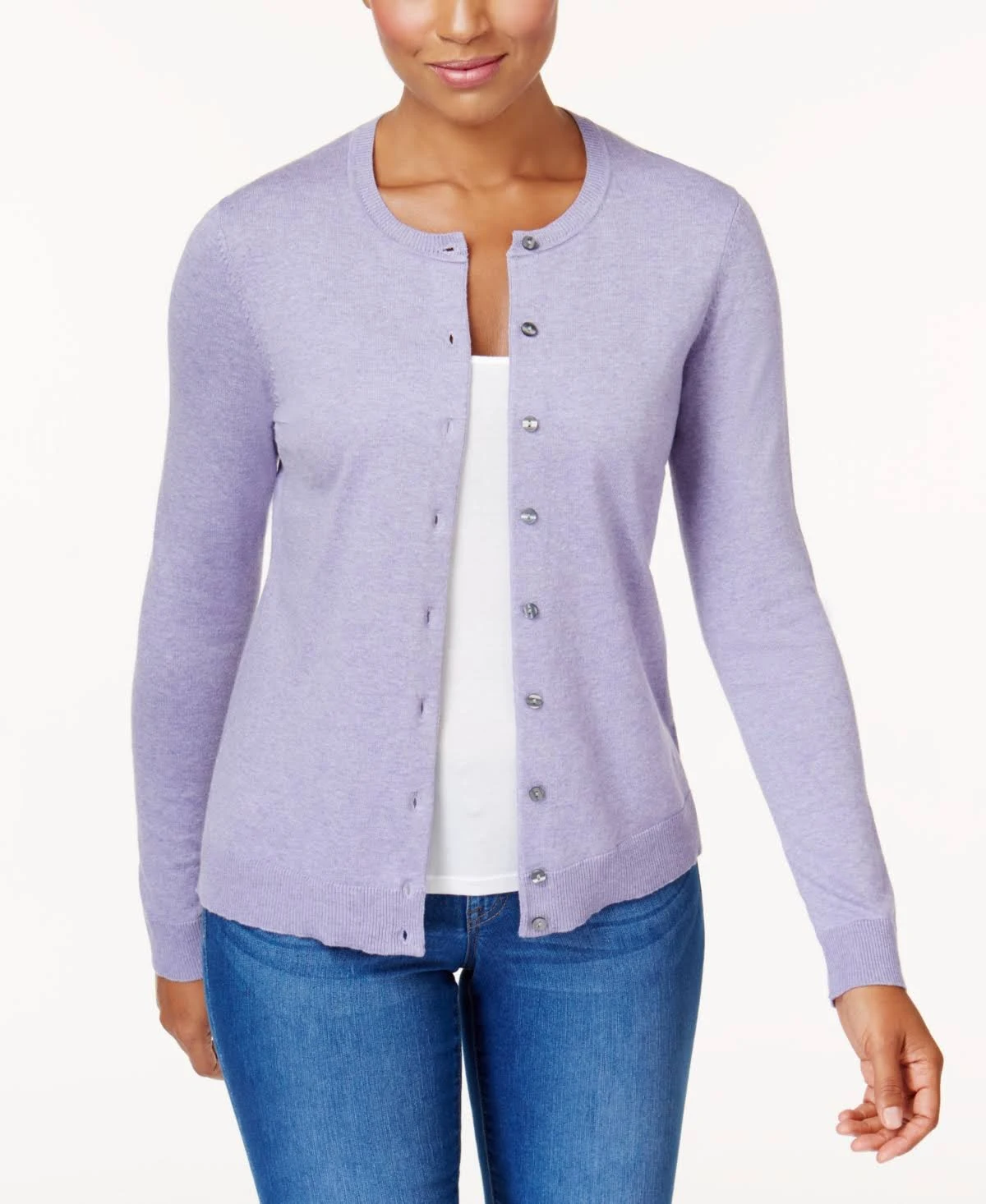 Karen Scott Crew-Neck Cardigan, Created for Macy&s - Purple Xs