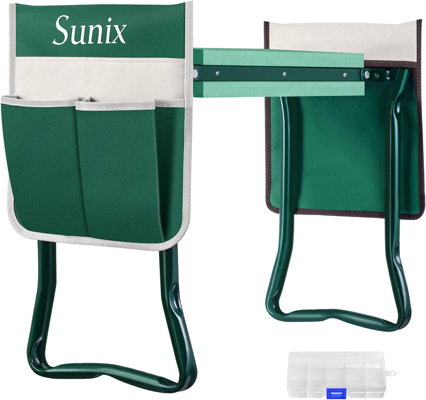 Sunix Folding Garden Kneeler and Seat , with 2 Free Tool Pouch, with Kneeling Pad for Gardening Sturdy Lightweight Garden Kneeler - Ideal Gardening Gift Pack of 2