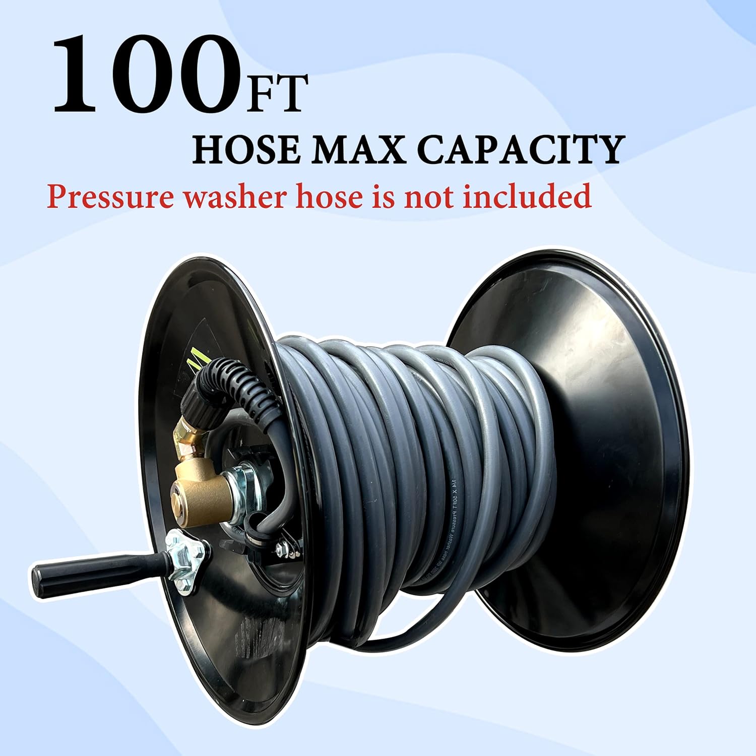 M MINGLE High Pressure Washer Hose Reel 100ft, Heavy Duty Steel Hose Reel, Manual Crank Power Washer Hose Reel with 3/8
