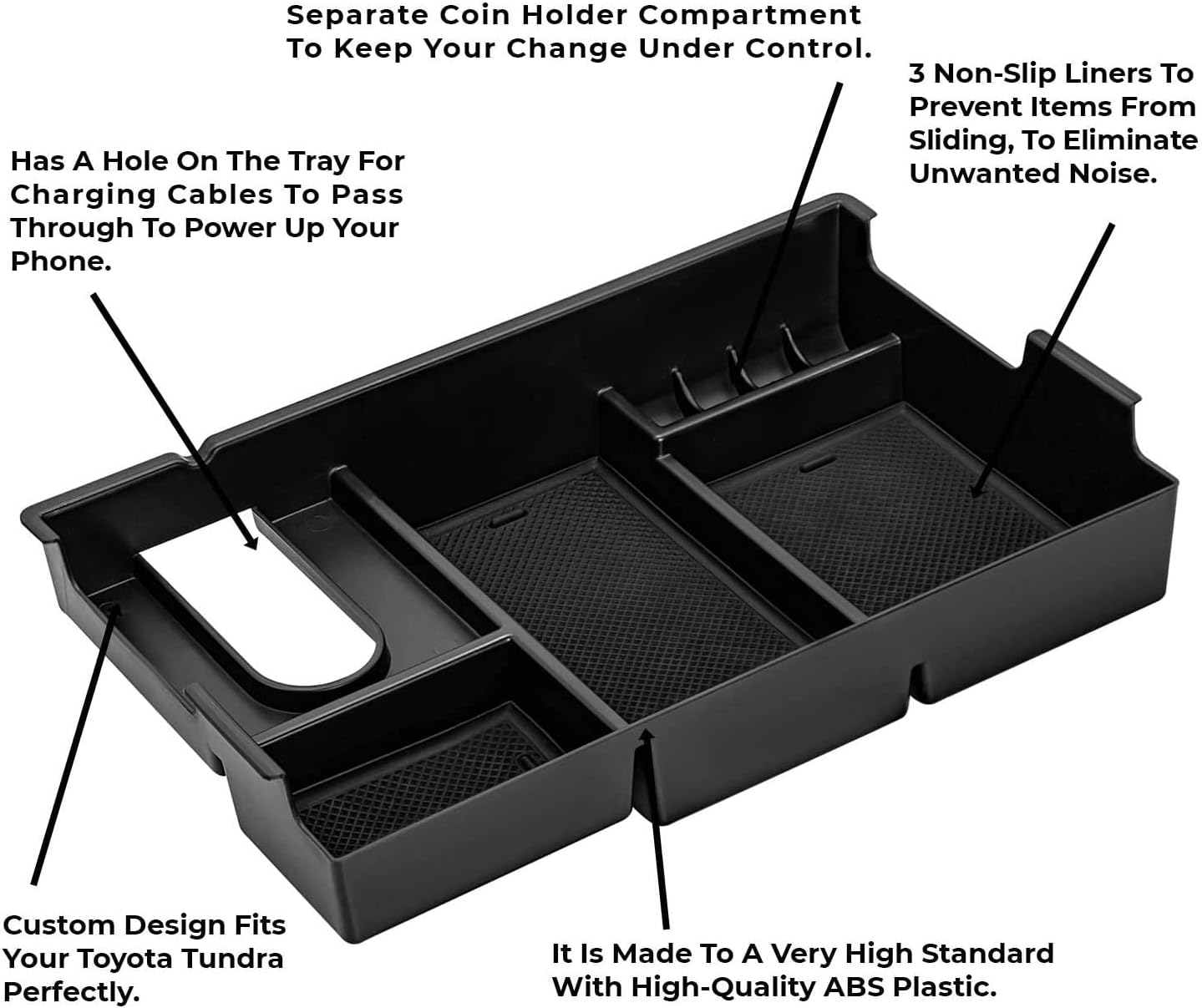 Flashark Toyota Center Console Organizer Compatible with 2014-2020 2021 Toyota Tundra Accessories, Insert ABS Black Materials Tray, Armrest Secondary Storage Box Storage Tray