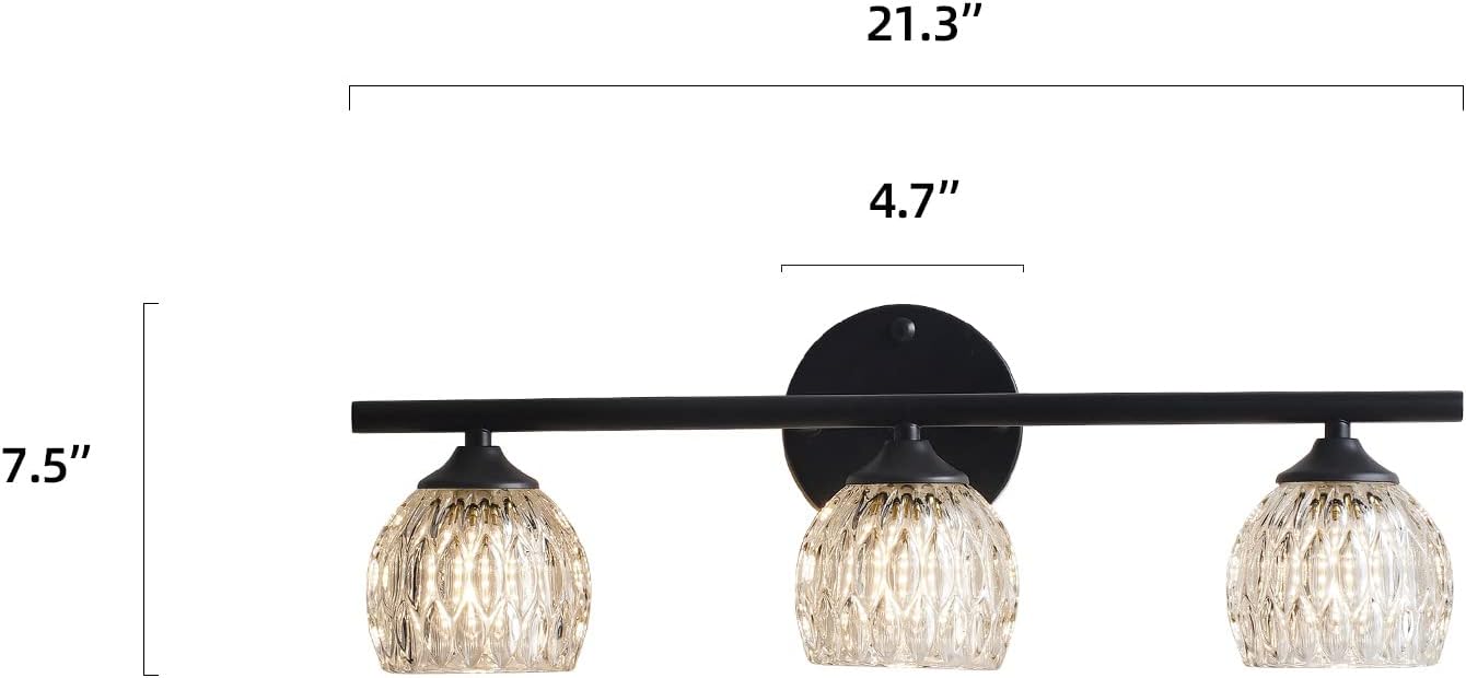 YEDAORL Bathroom Vanity Light Black Vanity Light Over Mirrors with Clear Glass Shade,3-Light,Black