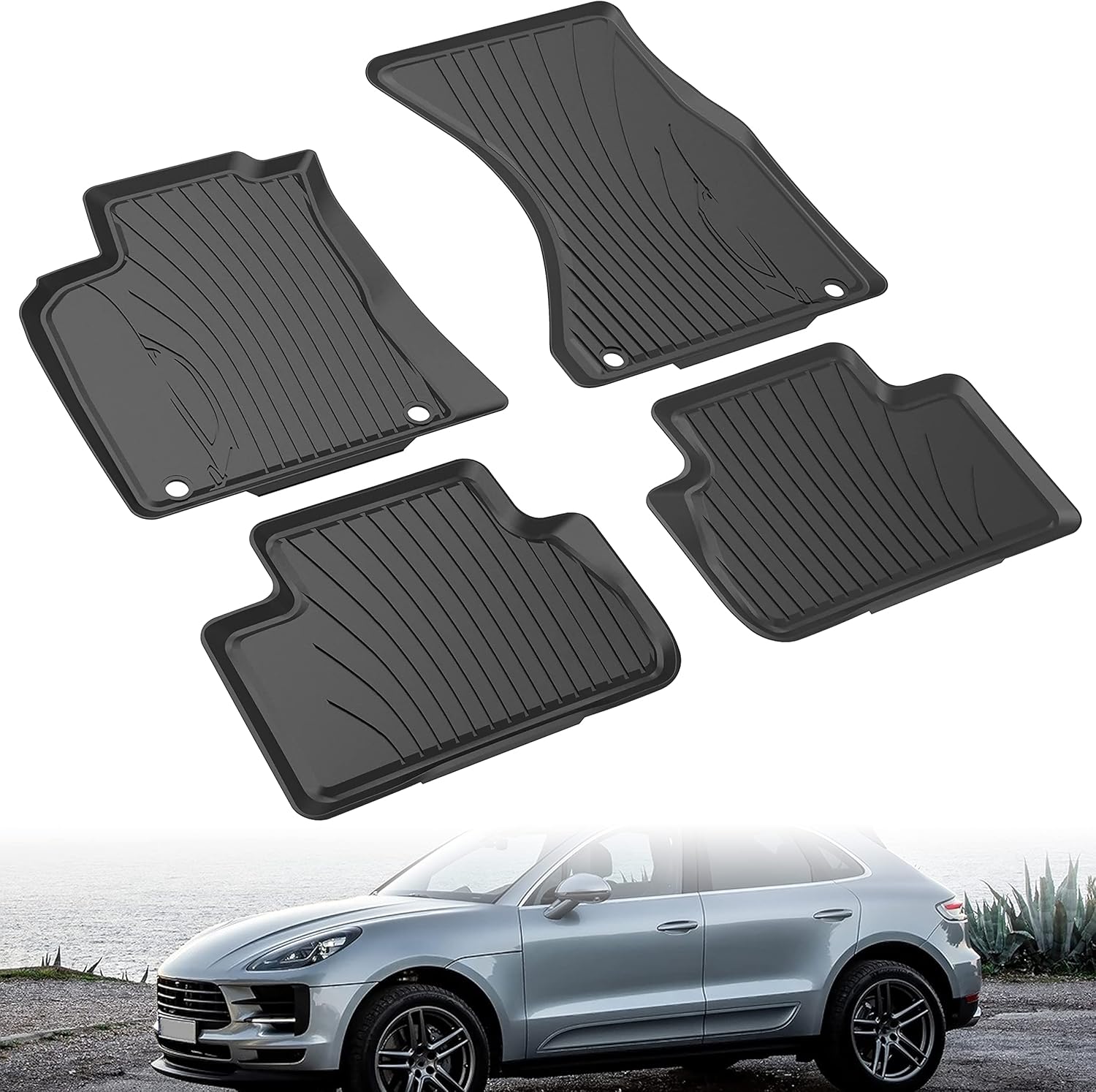 TPE Floor Mats for Porsche Macan, KEWISAUTO Black 2 Row Floor Liner Set All Weather Protection Slush Mats for Porsche Macan 2014-2021 Accessories (4PCS)