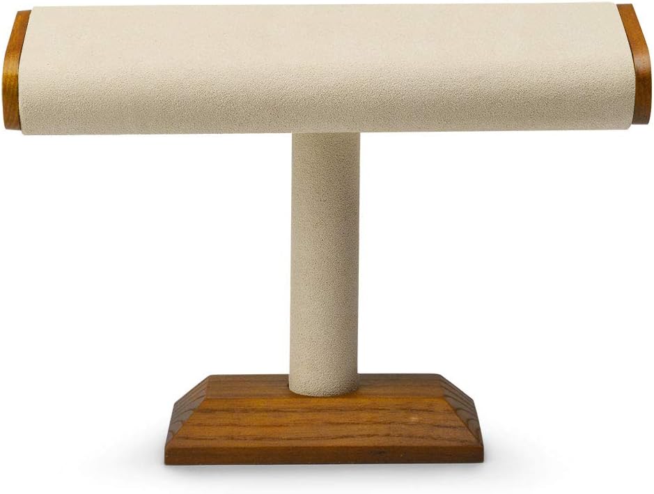 Oirlv Solid Wood T-Bar Watch Display Stand Jewelry Organizer Holder for Watch Bracelet Countertop Table Top Jewelry Tower(Grey)