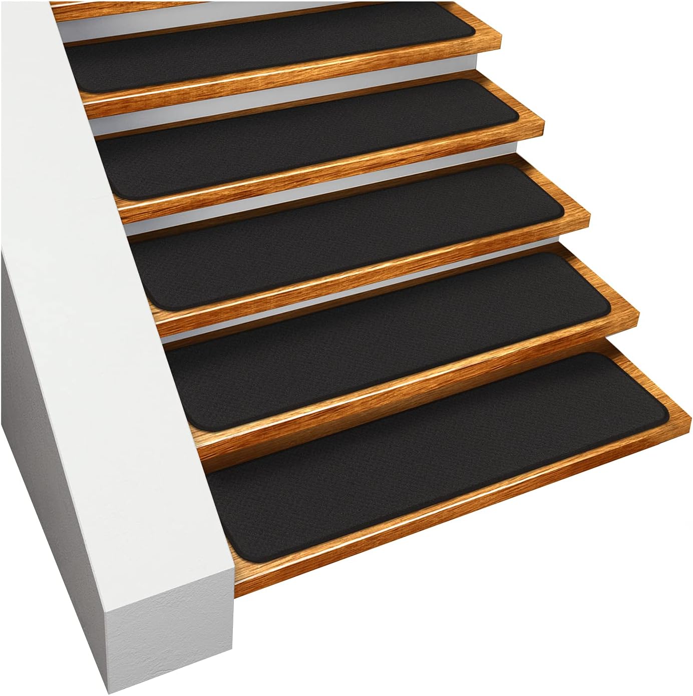 House, Home and More Set of 12 Skid-Resistant Carpet Stair Treads - Black - 8 Inches X 23.5 Inches