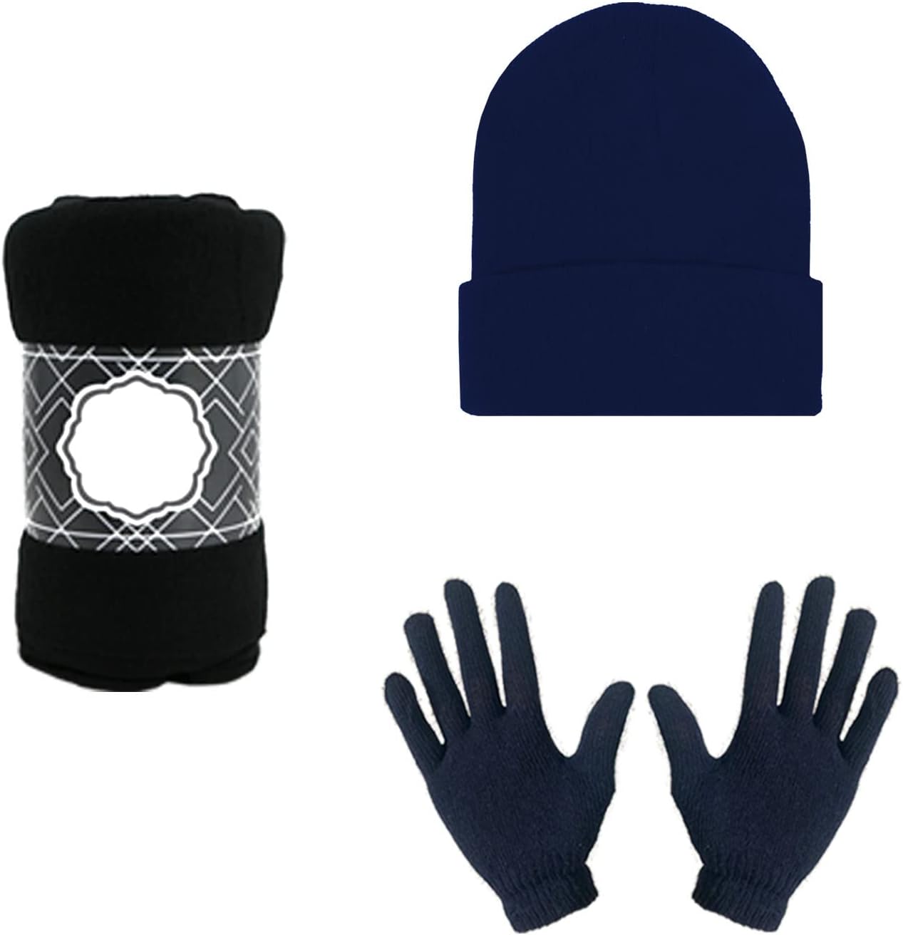 12 Winter Thin Throw Bulk Blankets, 12 Bulk Glove Pairs, 12 Wholesale Beanies - Homeless Care Packages