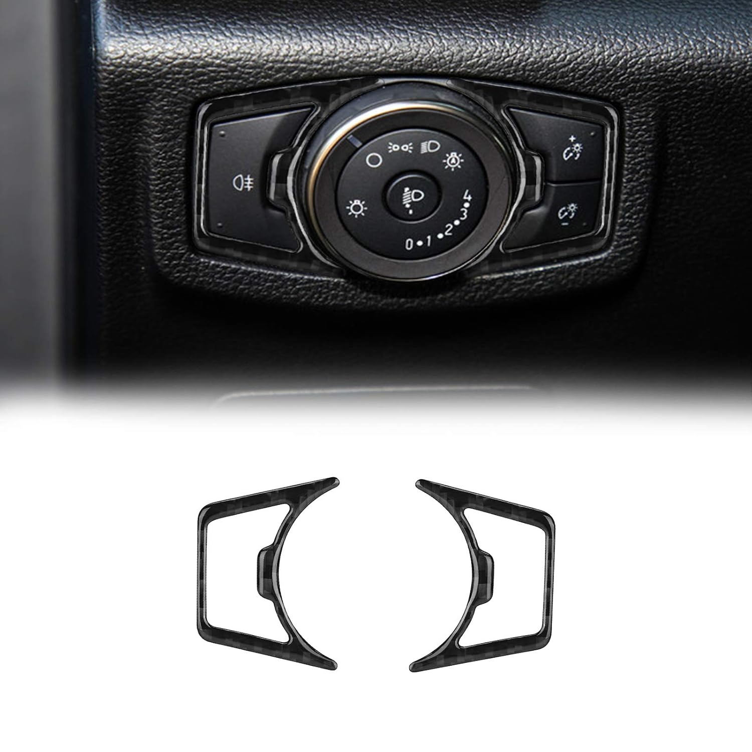 LANZMYAN Compatible with Headlight Control Panel Sticker Carbon Fiber Headlight Switch Frame Trim Cover Interior Accessories for Ford F150 2015 2016 2017 2018 2019 2020 Black 2PCS
