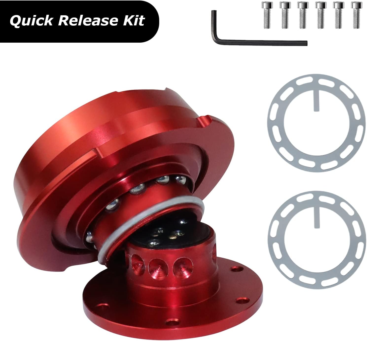 MOTAFAR Steering Wheel Quick Release, Universal 6 Hole Snap Off Boss Kit for Race/Rally/Motorsport(Gen 2.5-Red)