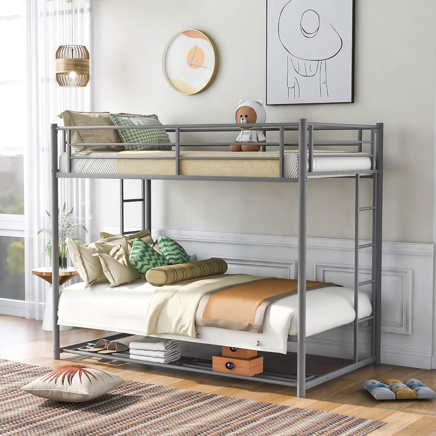 Metal Twin Over Twin bunk Bed with Trundle, Black