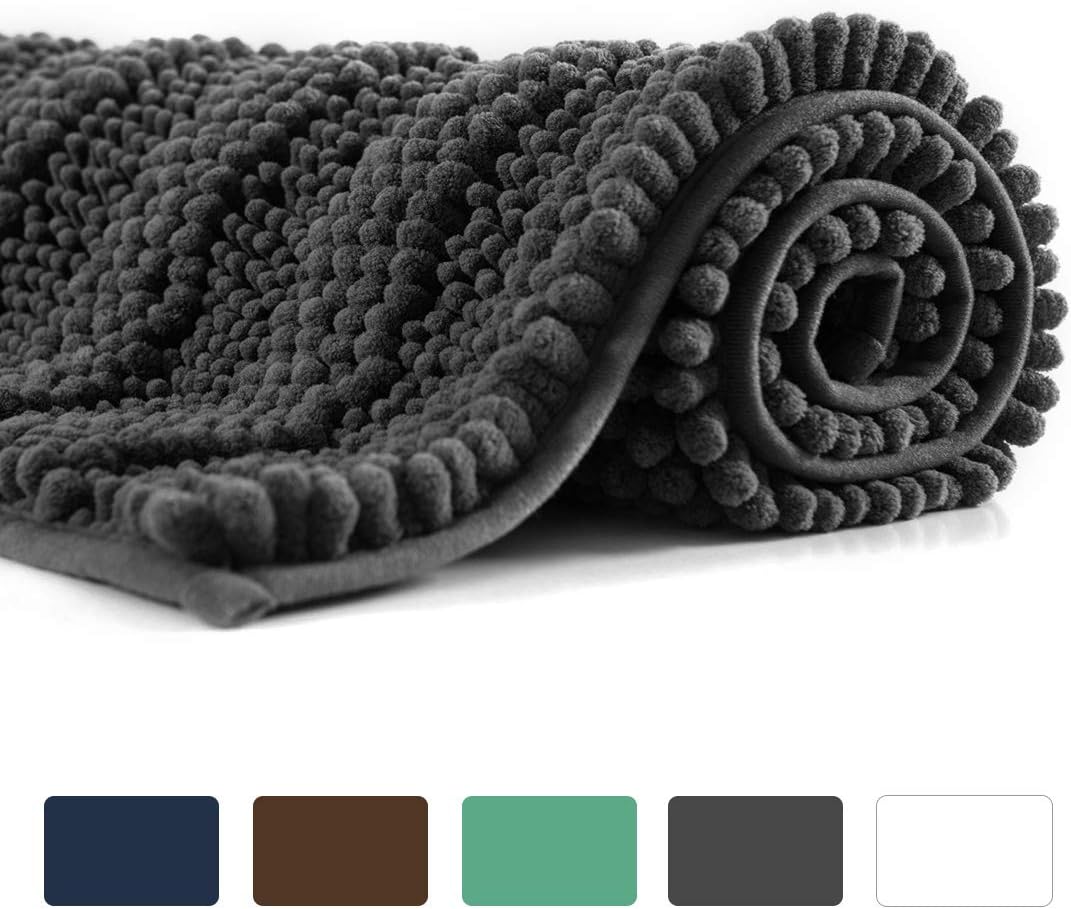 Poymecy Chenille Bathroom Rug,Soft Chenille Bath Mat with Water Absorbent, Machine Washable,Bathroom Rug MatPlush Carpet Mats for Tub, Shower, and Bath Room(Grey,27.5x47 Inches)