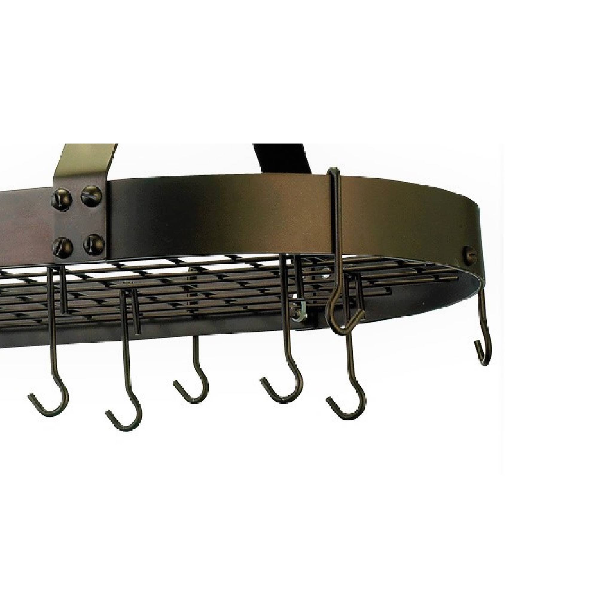 Old Dutch Oiled Bronze Oval Hanging Pot Rack with Grid u0026 16 Hooks