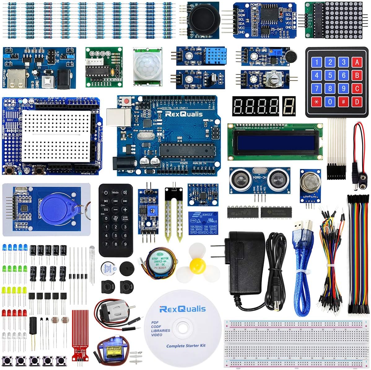 REXQualis Complete Starter Kit Based on Arduino UNO R3 w/Detailed Free Tutorial Compatible with Arduino IDE (67 Items) Pack of 2