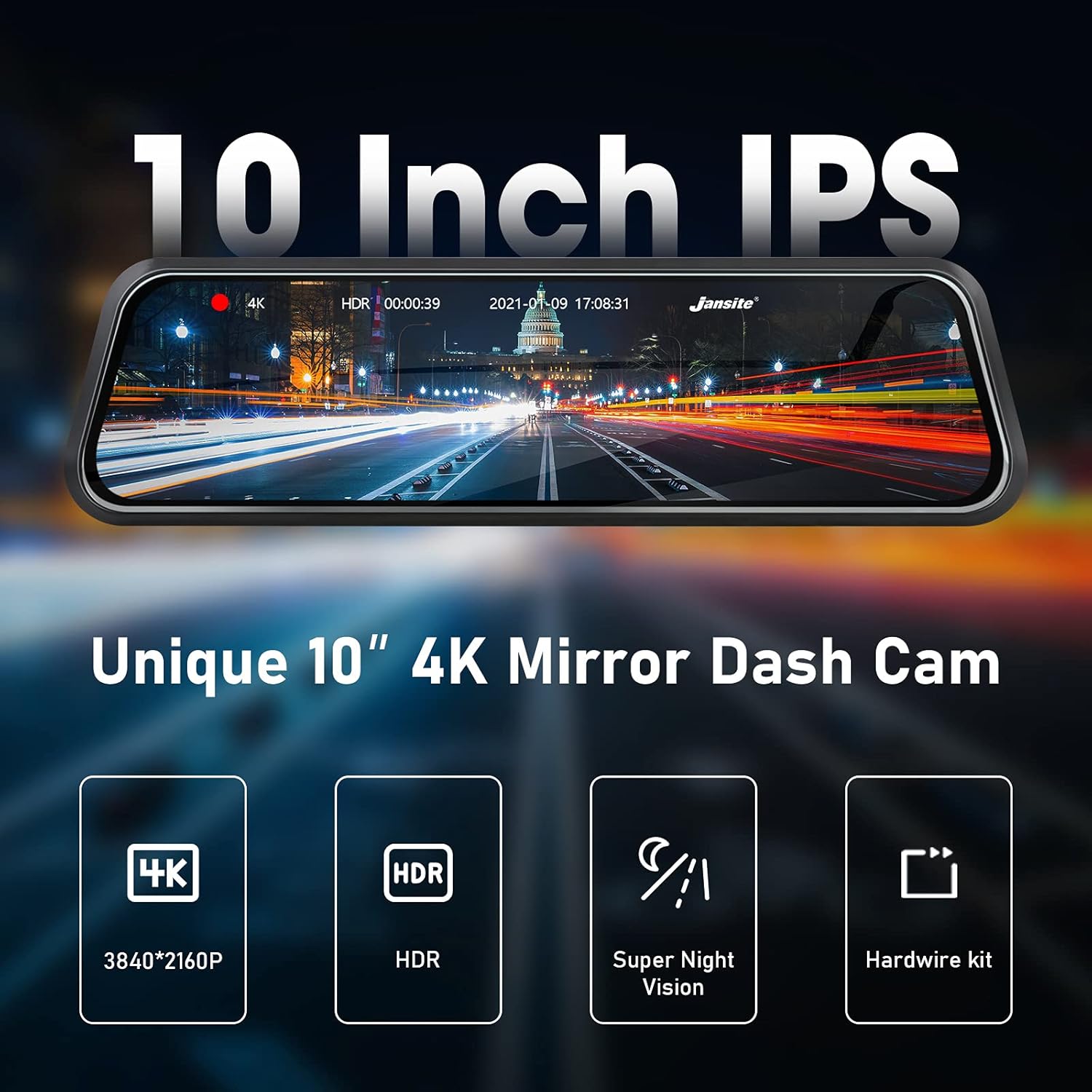 Upgraded UHD 4K Mirror Dash Cam Rear View Mirror Camera Rearview Dash Cam Front and Rear Rearview Mirror Backup Camera Dual Dash Cam w Hardwire Kit 24H Parking Monitor G Sensor HDR Parking Assistance