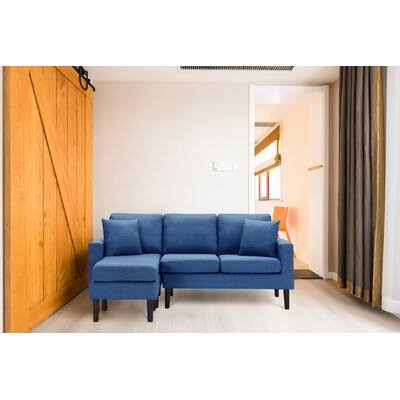 Reversible Left-Hand Facing Fabric Sectional Sofa - Dark Grey Corrigan Studio Body Fabric: Navy Blue 100% Linen