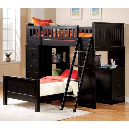 Otha Twin L-Shaped Bunk Bed with Drawers and Shelves Harriet Bee Color: Black