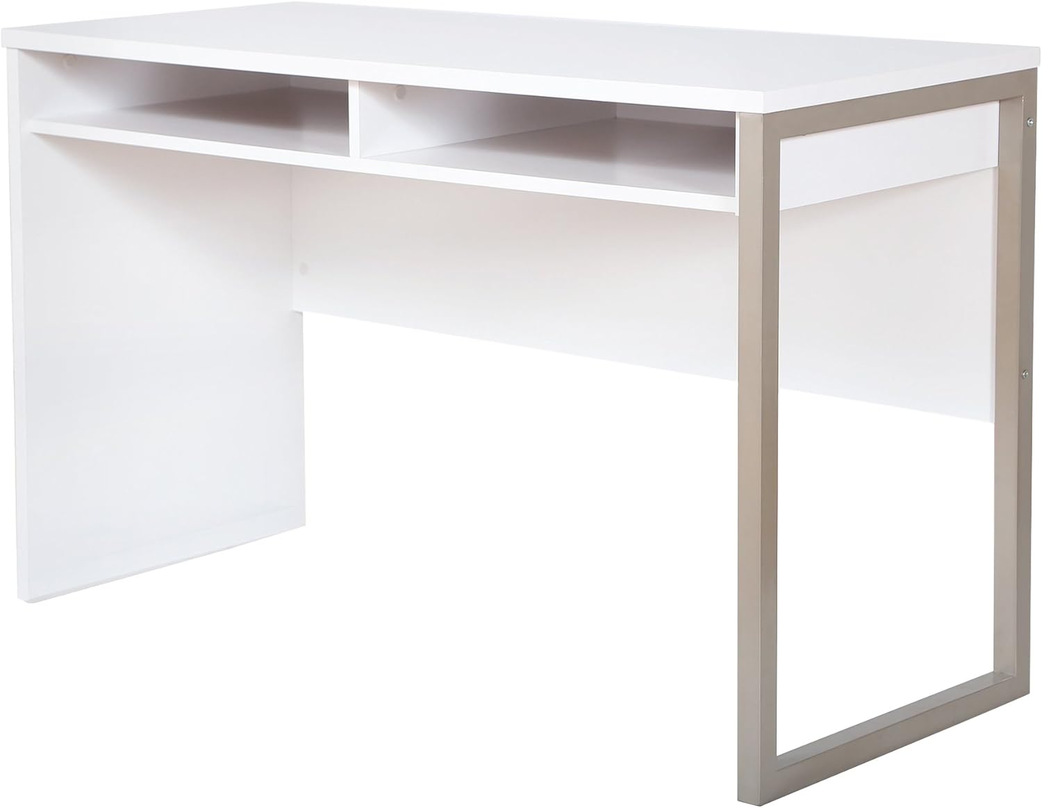 Interface Desk – Sleek Metal Finish – Open Storage for Laptop and Tablet – Pure White - by South Shore
