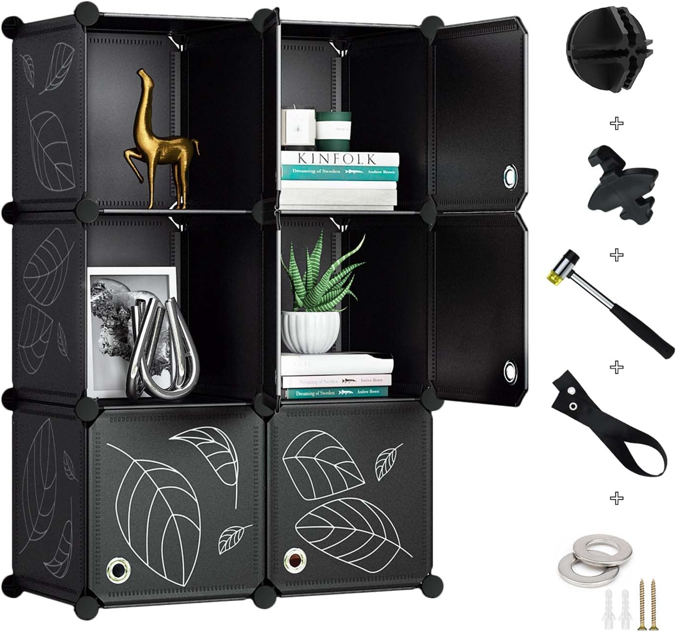 GREENSTELL Cube Storage Organizer, 9-Cube Closet Organizer with Doors, DIY Plastic Storage Cubes Organizer, Modular Storage Cabinet Book Shelf Shelving for Bedroom, Living Room, Office Black