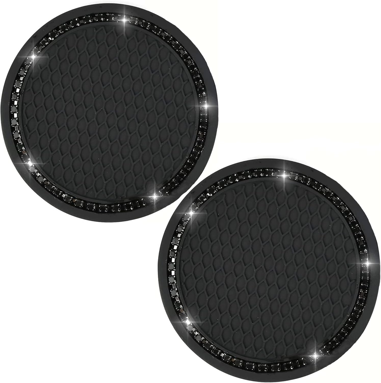 Bling Cup Holder 2Pcs Universal 2.75 inch Insert Coaster Car Interior Accessories Silicone Anti Slip Crystal Rhinestone, Orange with White Diamond