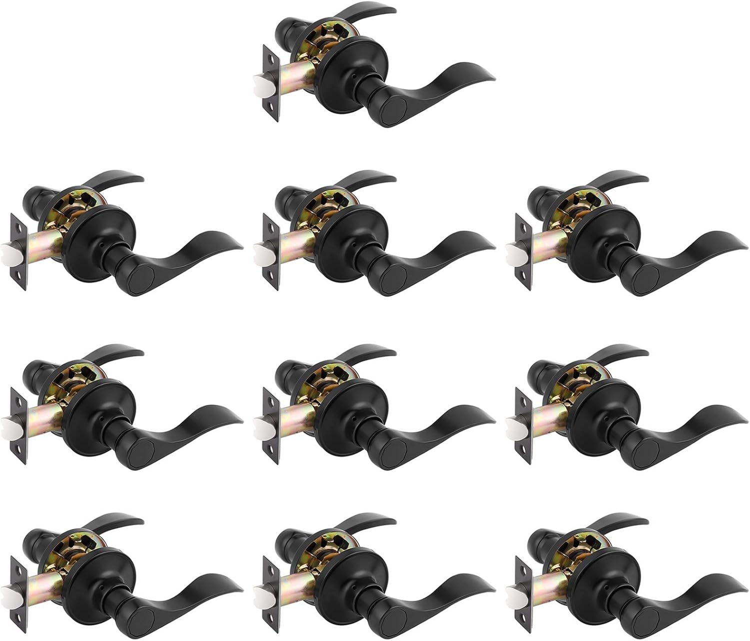 Satin Nickel Passage Door Levers Interior Door Handlesets for Home Closet Hallway,Left/Right Handling,Drop Lever Style with Round Rosette,Contractor Pack of 8