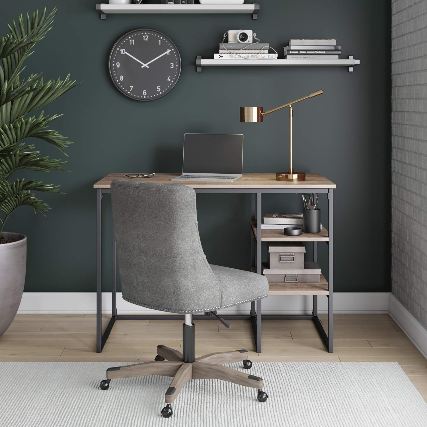 Nathan James Carson Industrial Small Home Office, Computer or Work Desk with 2 Open Storage Shelves, Reclaimed Oak Wood Finish with Metal, Rustic Brown/Black