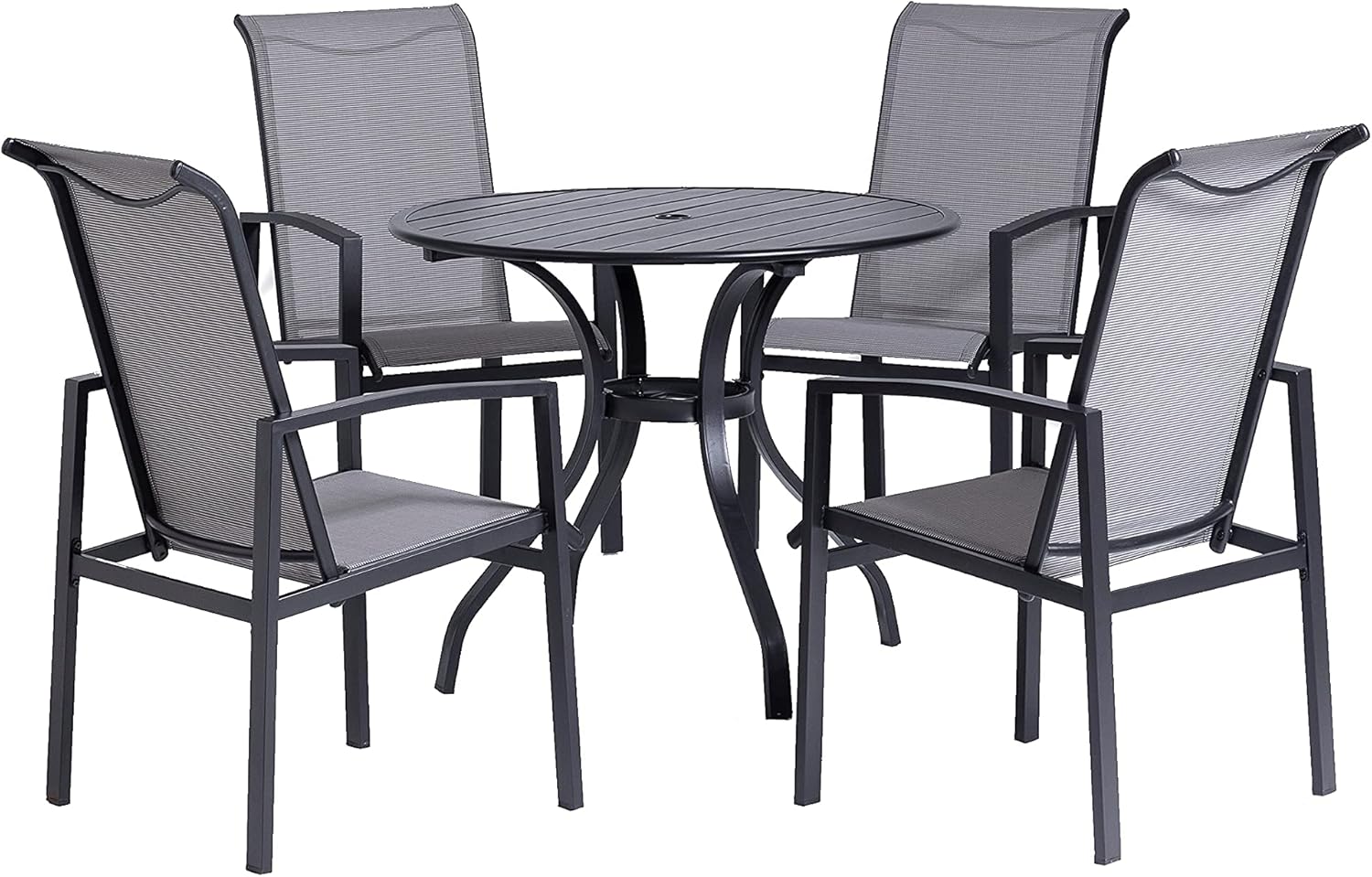 38&rdquo; Outdoor Patio Table W/Metal Slat Surface & Steel Tube, Simple Patio Table W/ 1&rsquo;5&rdquo; Umbrella Hole fits Universal Umbrellas, Exterior Outdoor Patio Table for Backyard, Poolside, or BBQ