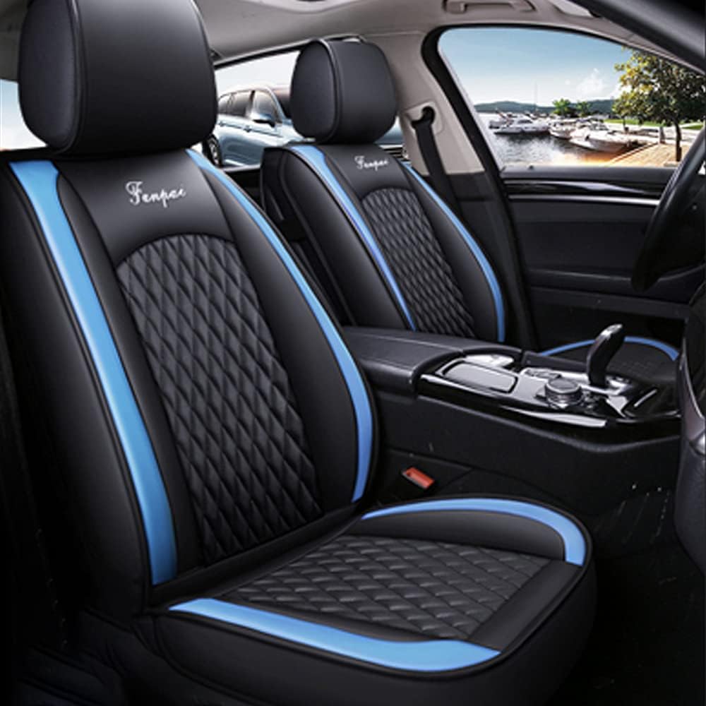 Universal Seat Covers for Nissan Frontier 2005-2019 All Weather Leatherette Airbag Compatible Wear-Resistant Waterproof 5-Seat Covers Black with Blue