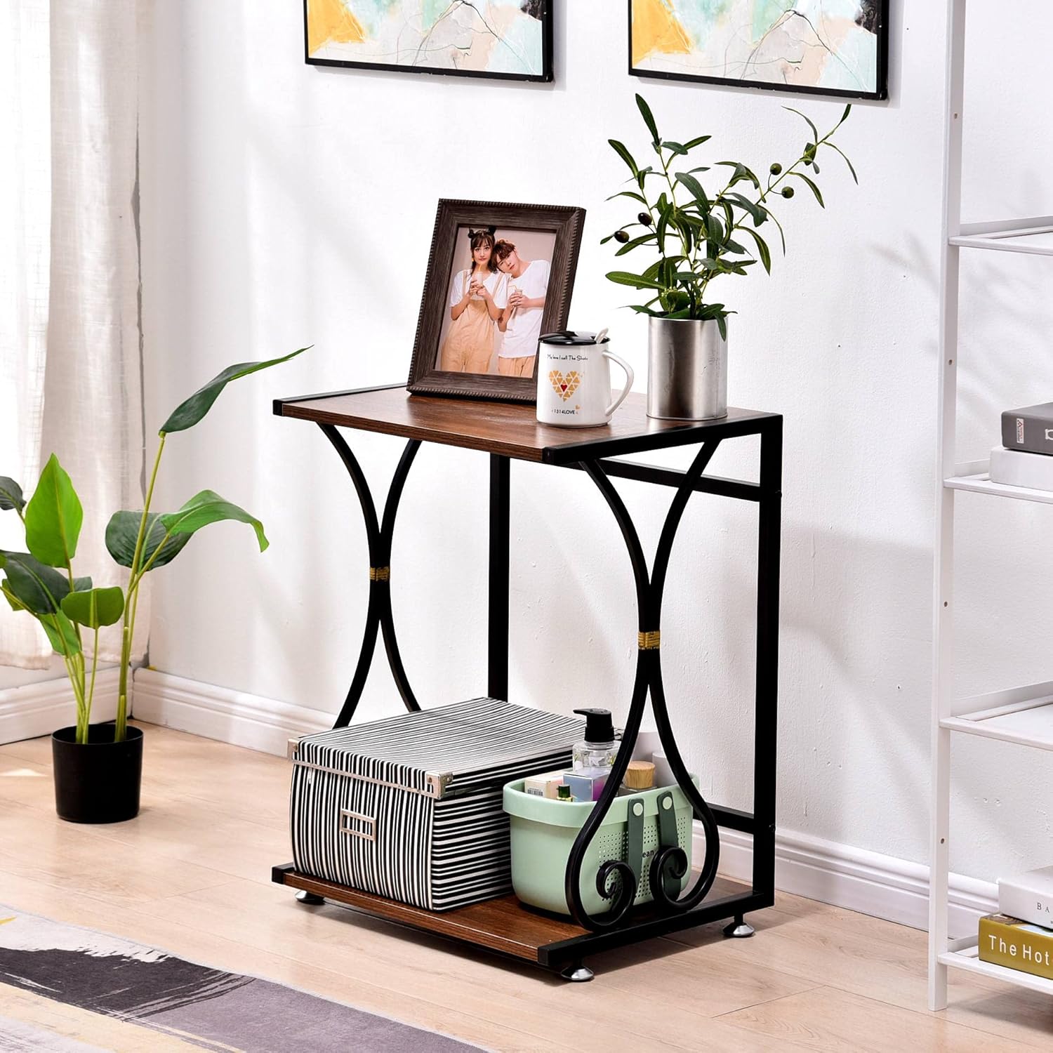 GOLASON Printer Stand with Storage, 2-Shelf Rustic Wood Under Desk Printer Stand, Printer Table Desk Organizer Shelves for Home Office (Mahogany, 19.69”W) Pack of 2