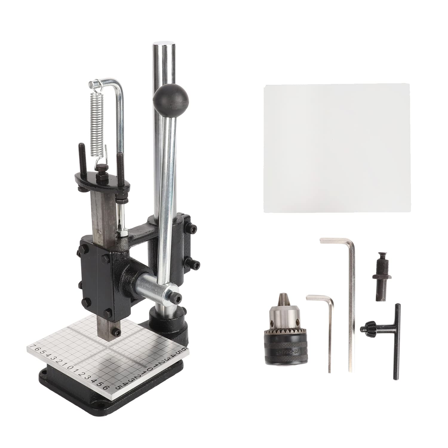 AIWFL Leather Hole Puncher Hand Punching Machine with Drill Chuck DIY Leather Craft Press Punching Holes Tool with Aluminum Plate with Scale Table Leather Punch