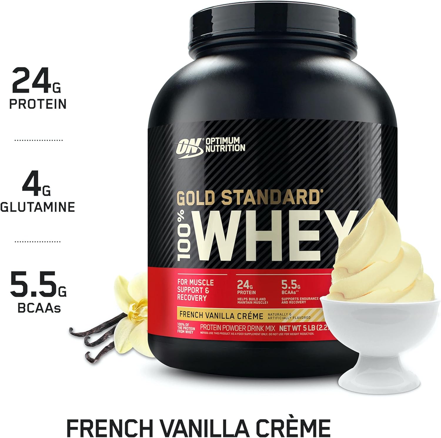 Optimum Nutrition Gold Standard 100% Whey Protein Powder, French Vanilla Creme, 5 Pound (Packaging May Vary) Pack of 2