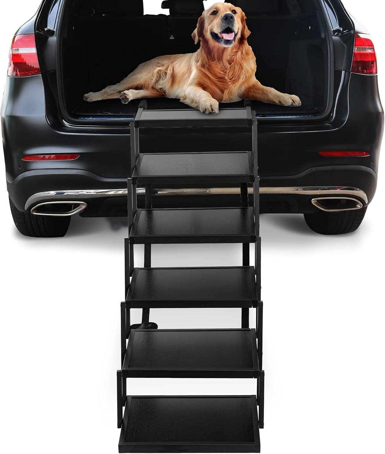 Niubya Dog Steps for Large Dog, Lightweight Aluminum Foldable Pet Ladder Ramp with Nonslip Surface for High Beds, Trucks, Cars and SUV,Car Dog Stairs Supports 150 Lbs