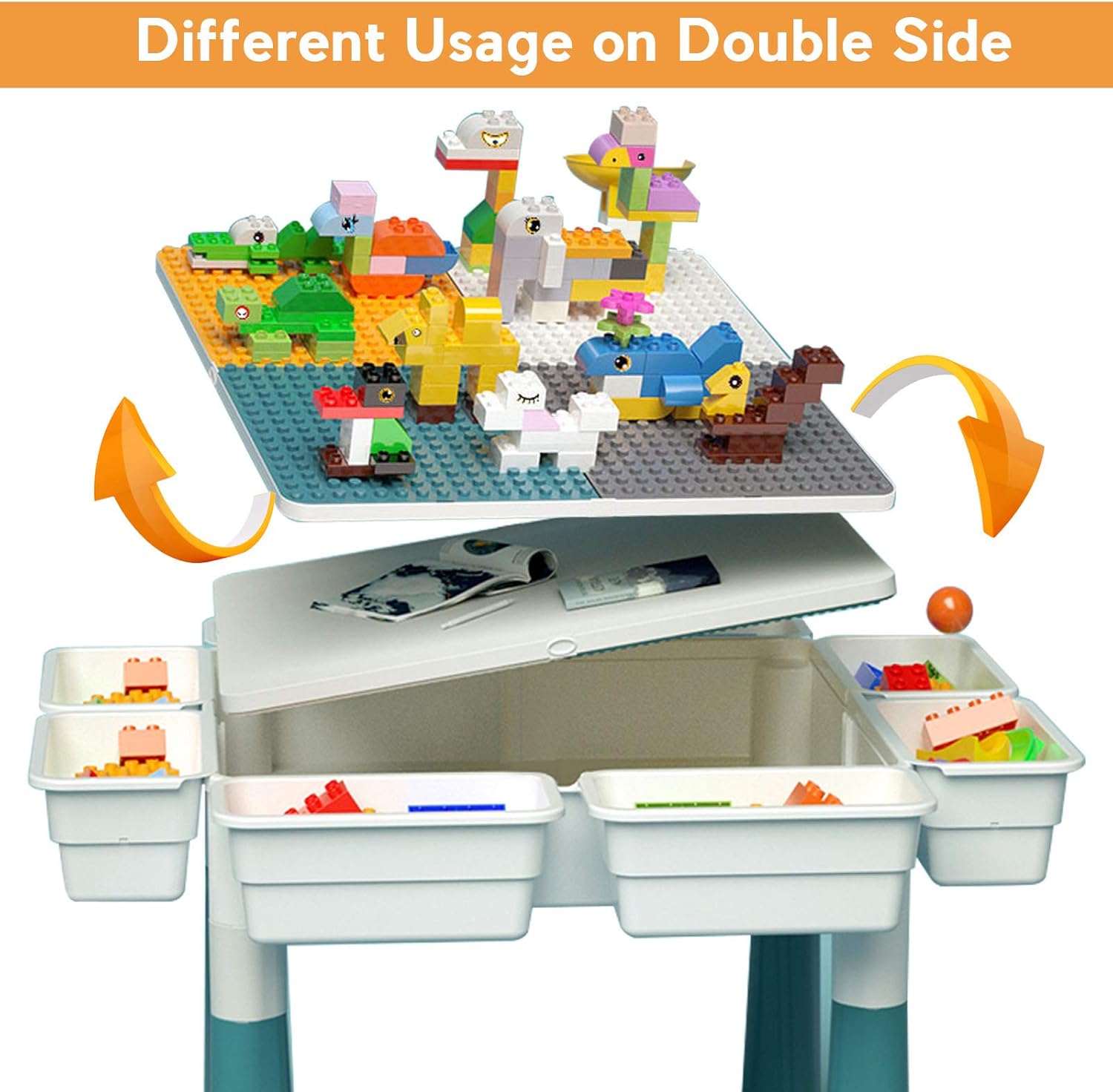 HOMETALL Blocks Table with Storage & Chair for Kids Ages 4-8, Multi Activity Table Set for Toddlers Building, Drawing and Dining, Children Play Table Include 144Pcs Compatible Bricks Toy