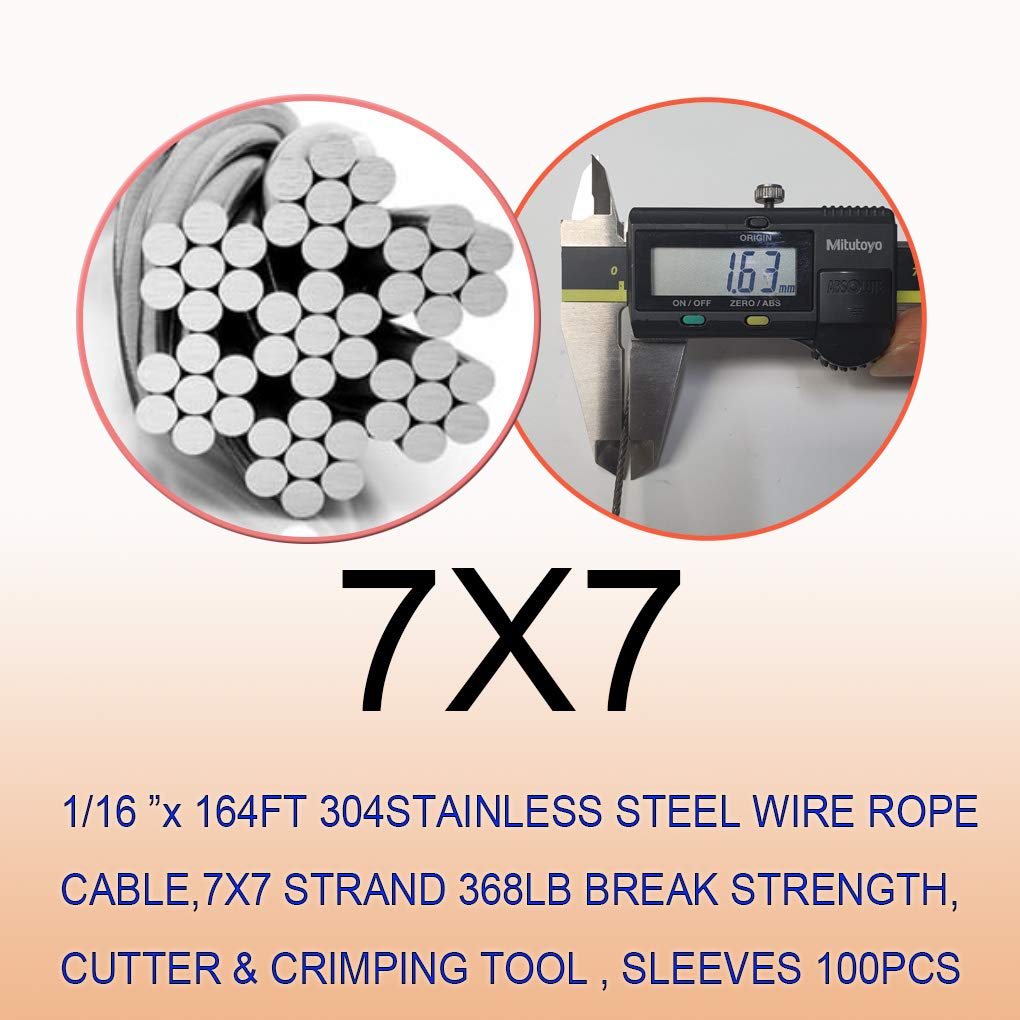 Ssack - 304 Stainless Steel Cable Wire Rope 1/16 x 164ft Cutter&Crimping Tool and Sleeve100pcs