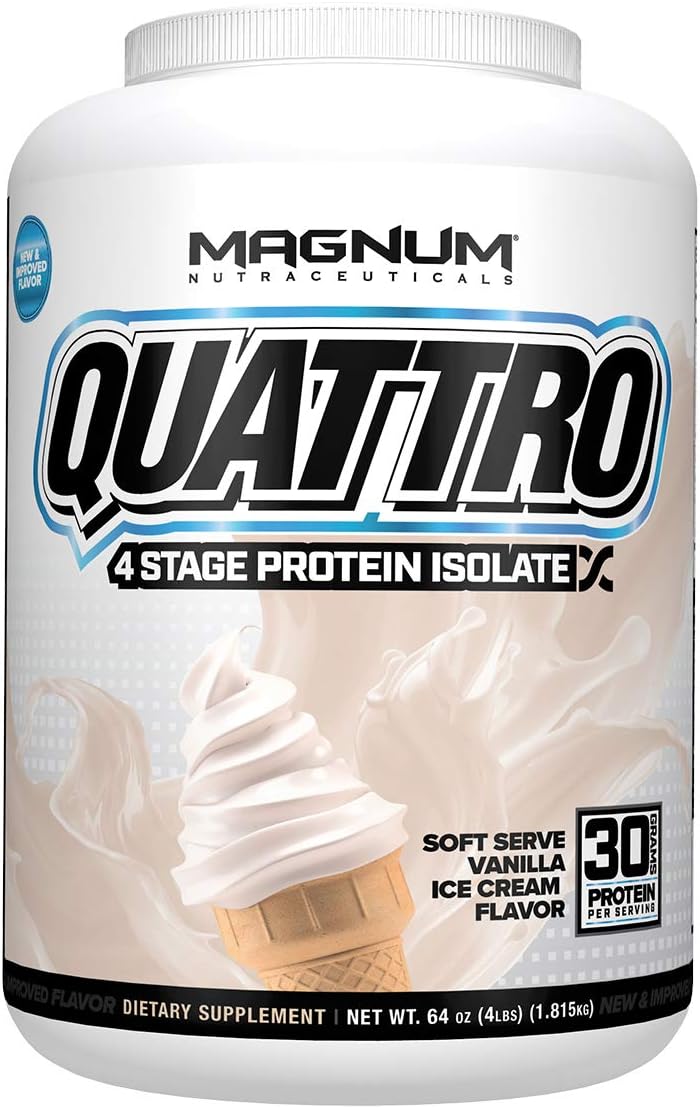 Magnum Nutraceuticals’ New and Improved Quattro Soft Serve Vanilla Pure Protein Isolate Powder (4lbs.) Pack of 2