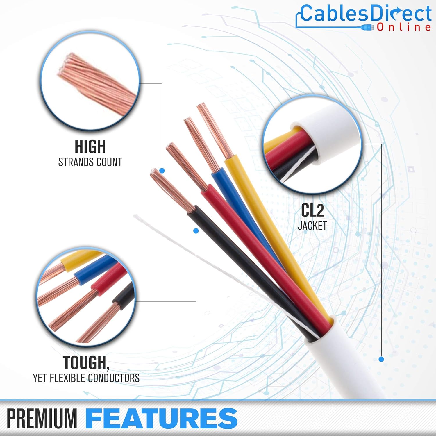 250ft 16AWG 4 Conductors (16/4) CL2 Rated Loud Speaker Cable Wire, Pull Box (for in-Wall Installation) (16AWG / 4 Conductors, 250ft) Pack of 2