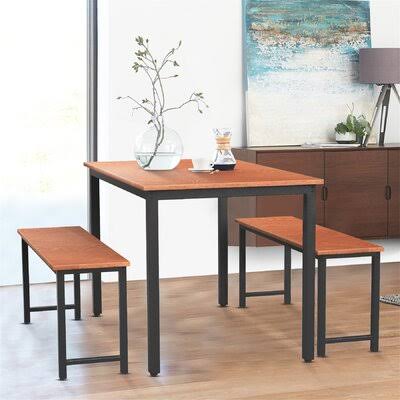 Emma-Anne 3 - Piece Dining Set Latitude Run Table Top Color: Brown, Table Base Color: Black, Bench Color: Brown/Black